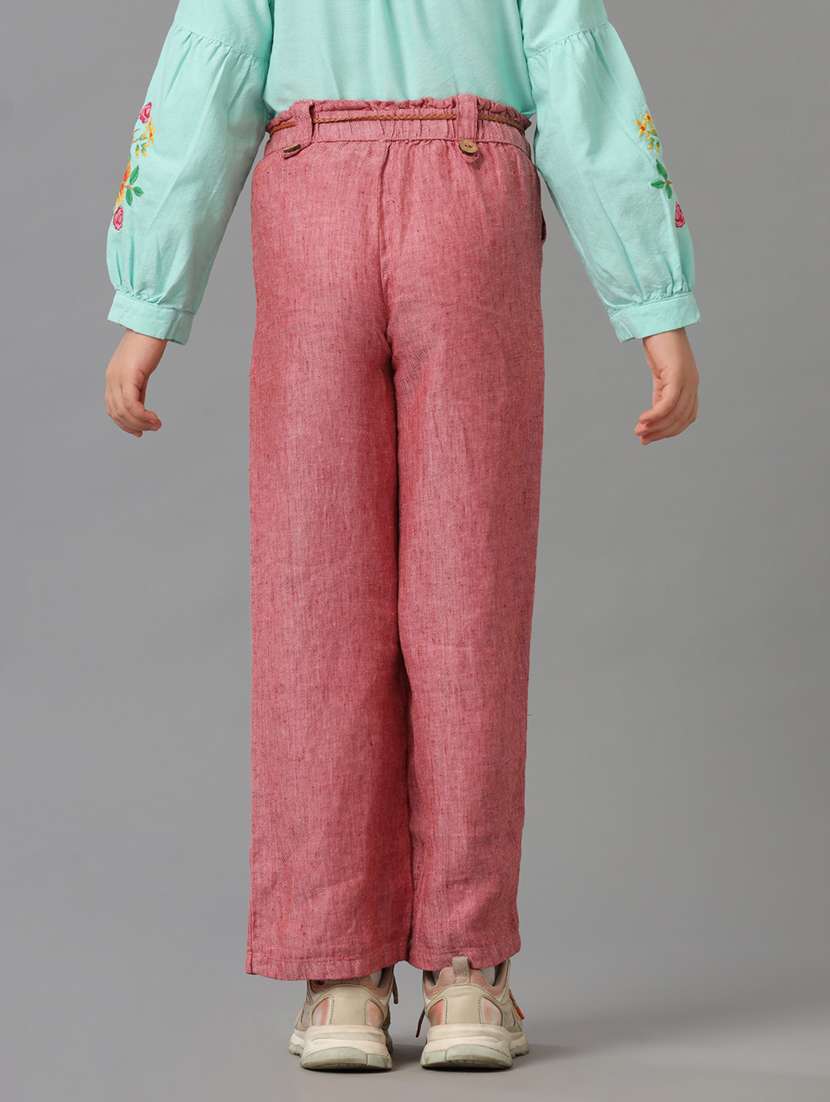 girls solid mid rise straight trouser - 22292146 -  Standard Image - 1