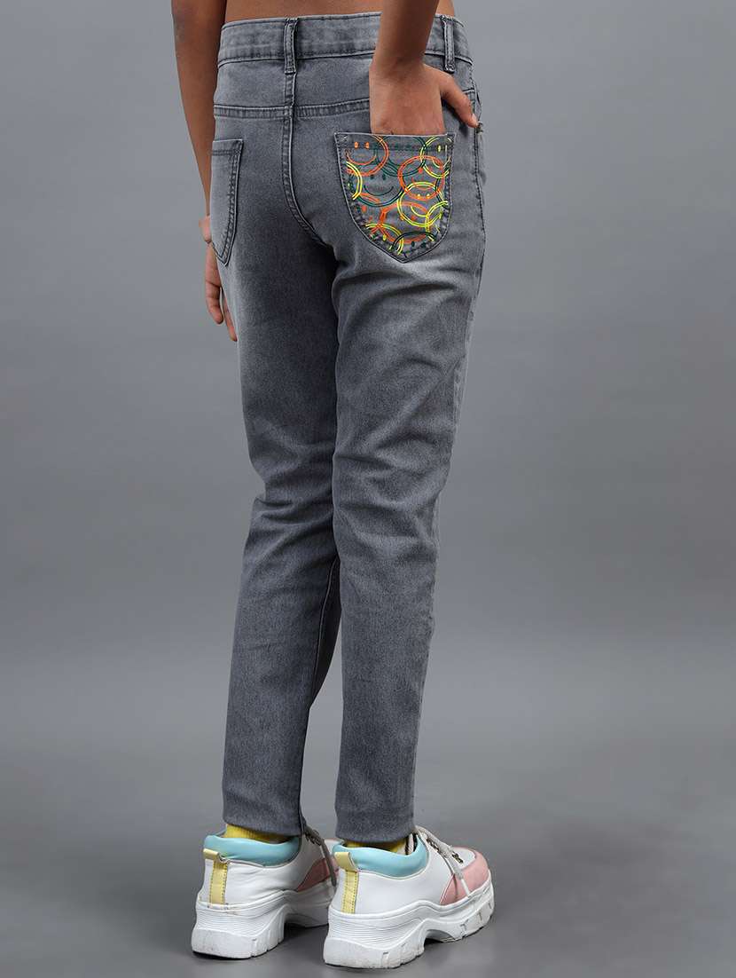 girls solid mid rise slim fit jeans - 22292155 -  Standard Image - 1