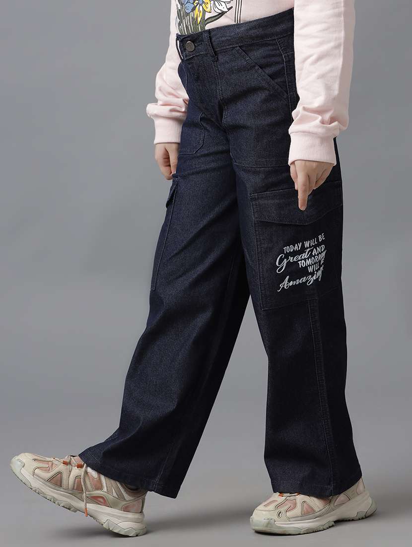 girls solid mid rise denim cargo - 22292166 -  Standard Image - 1