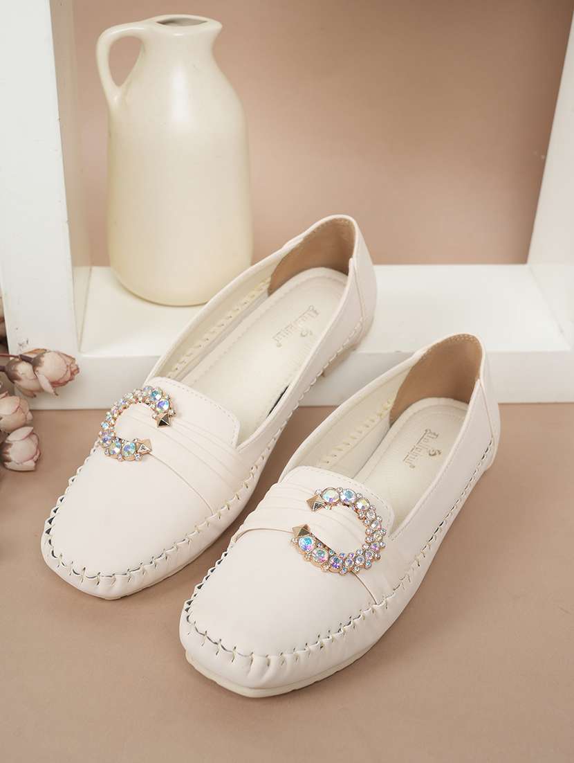 women cream slip on ballerina