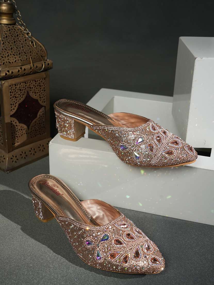 women embellished slip on block heel mules