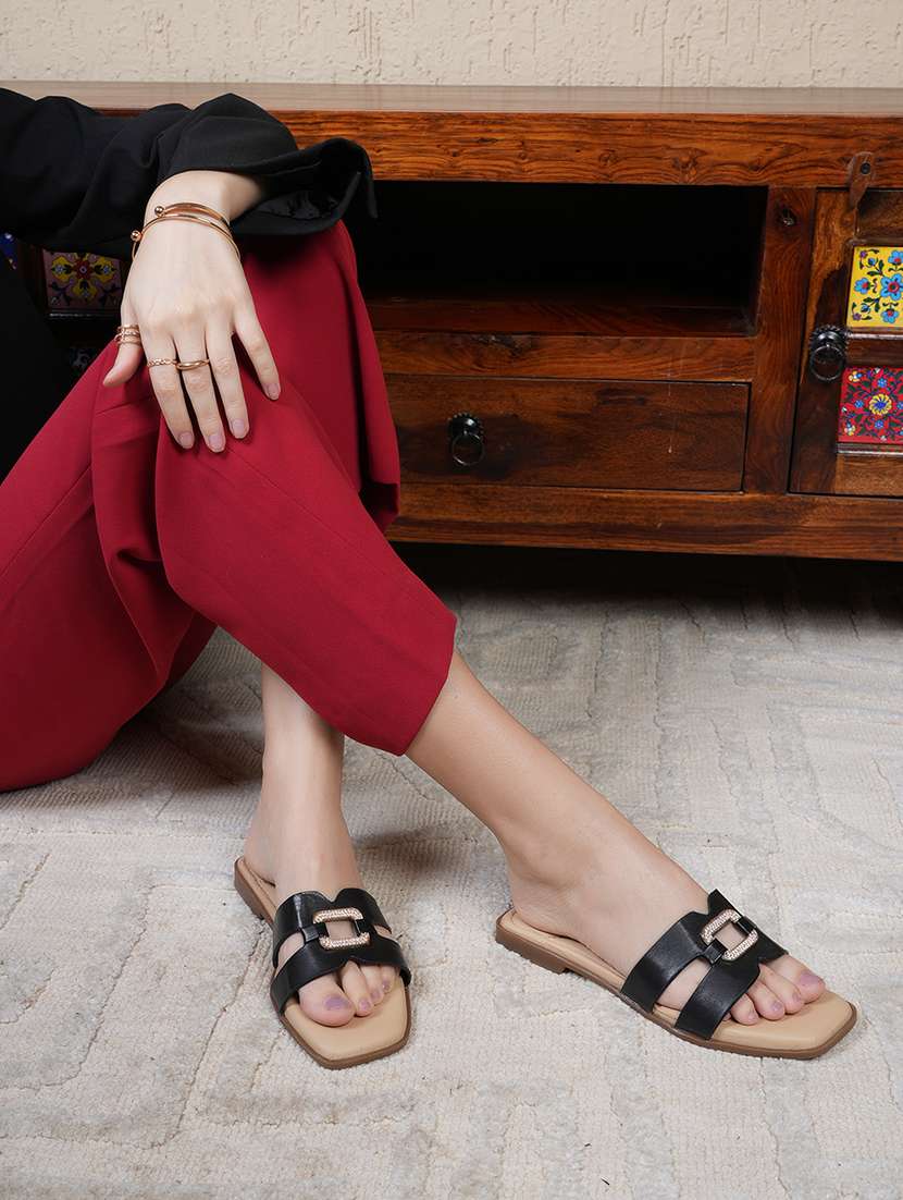 women black slip on flat sandal - 22292230 -  Standard Image - 1