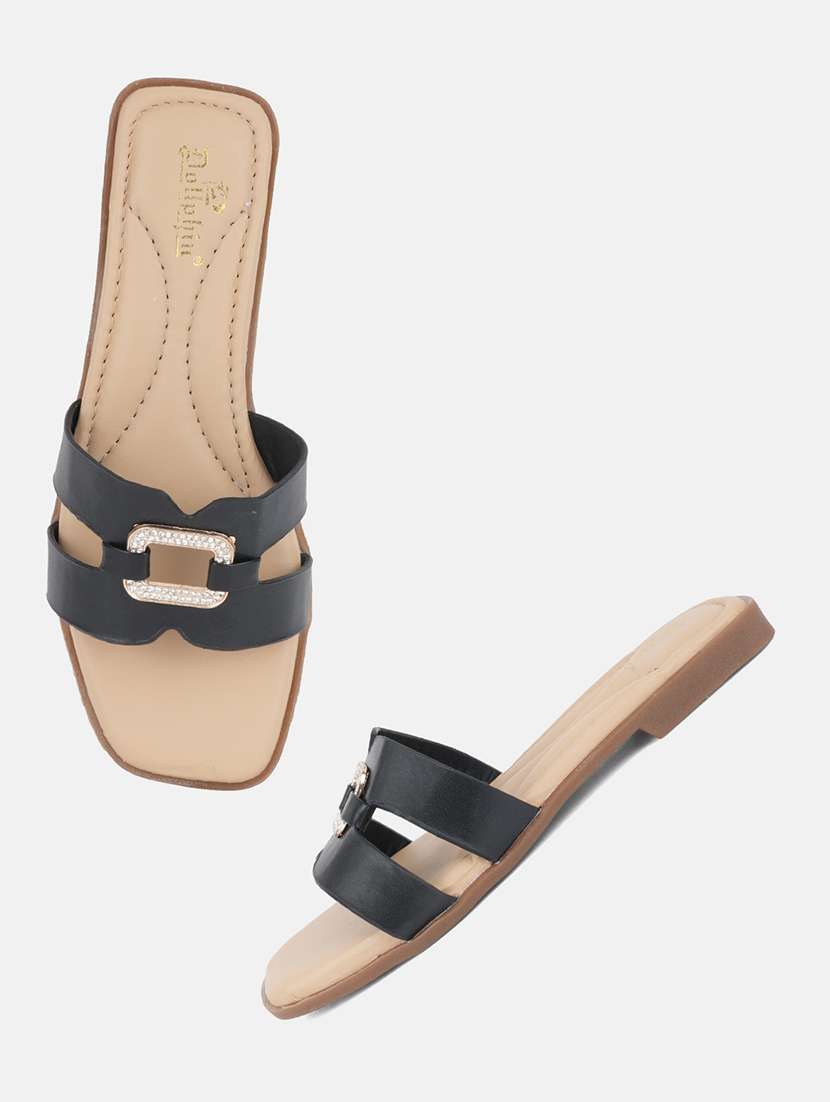 women black slip on flat sandal - 22292230 -  Standard Image - 4