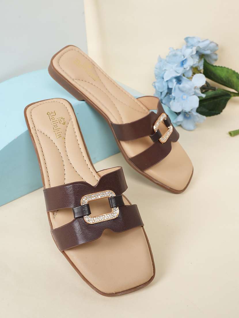 women solid slip on flat sandal