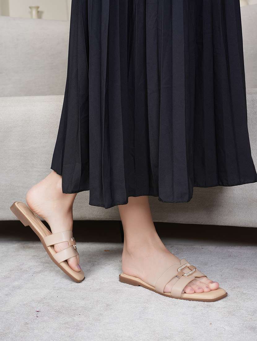 women black slip on flat sandal - 22292232 -  Standard Image - 1