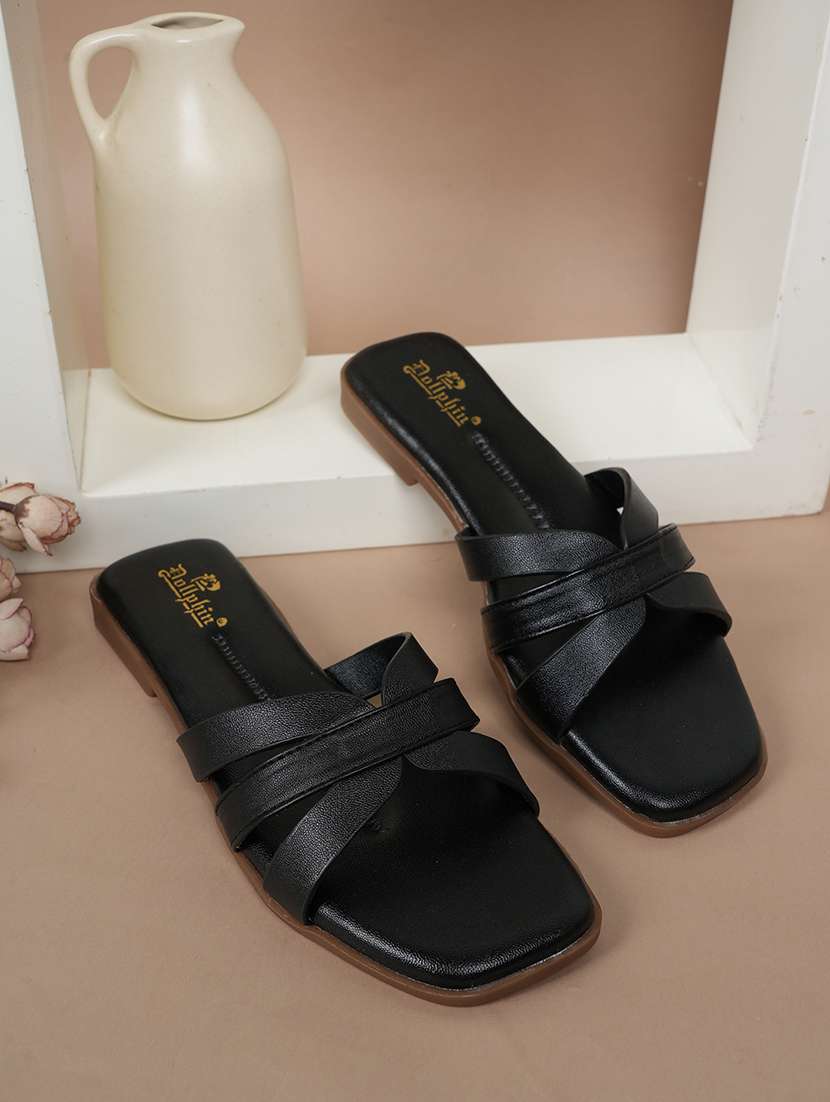 women solid slip on flat sandal