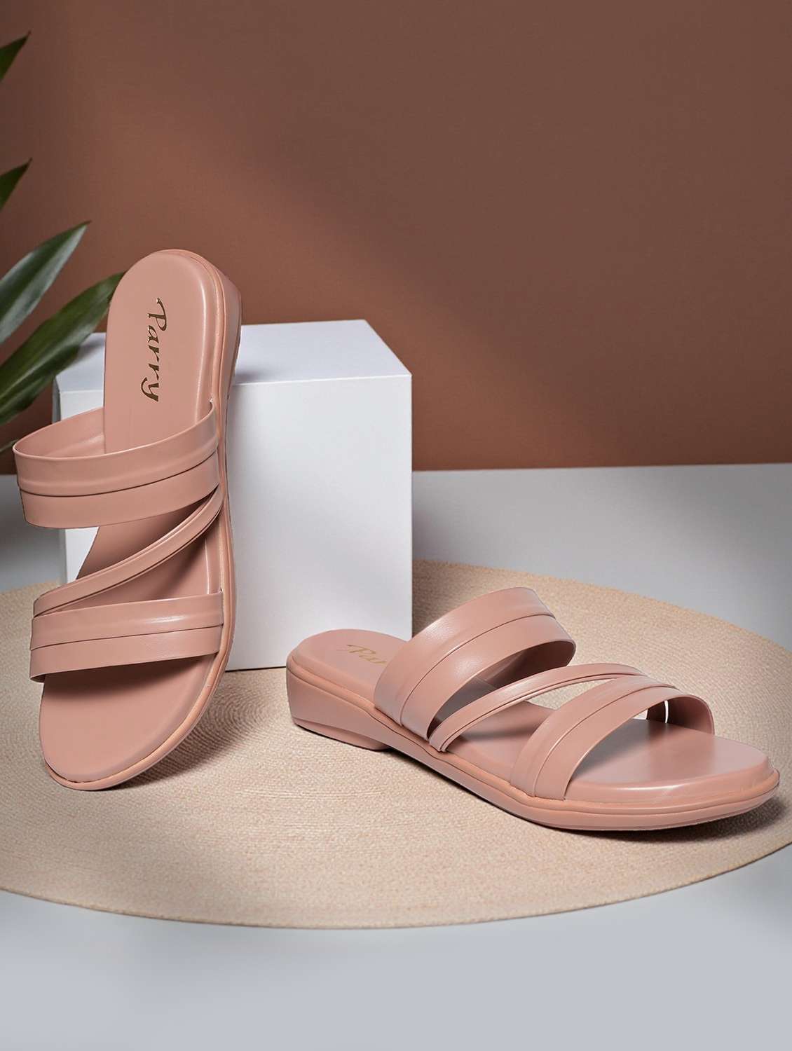 women solid slip on flat sandals