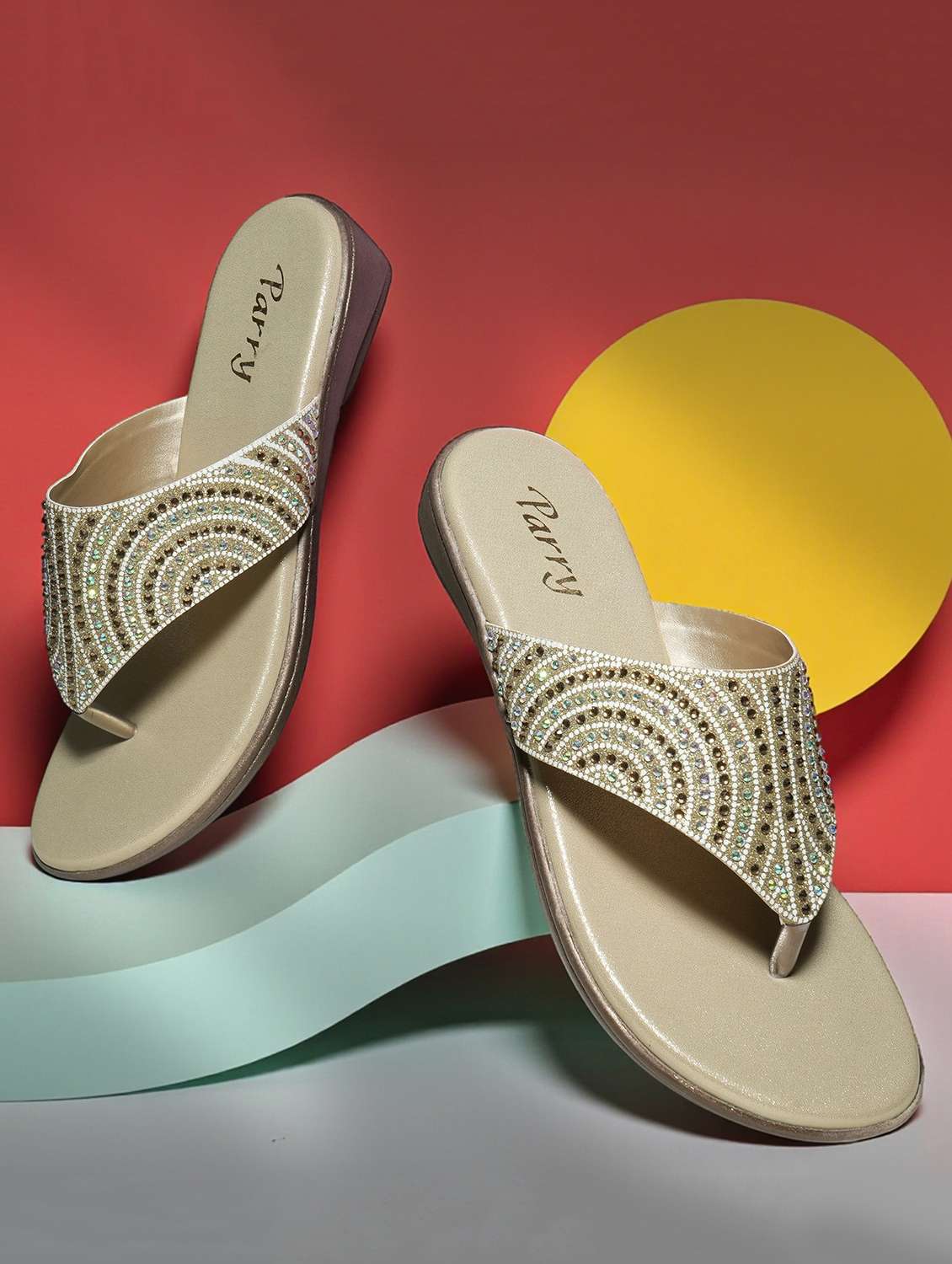 women embellished slip on flat sandals