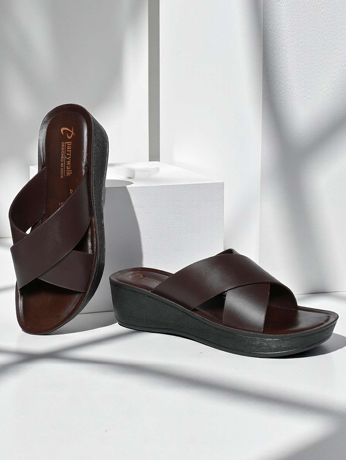 women brown slip on wedge