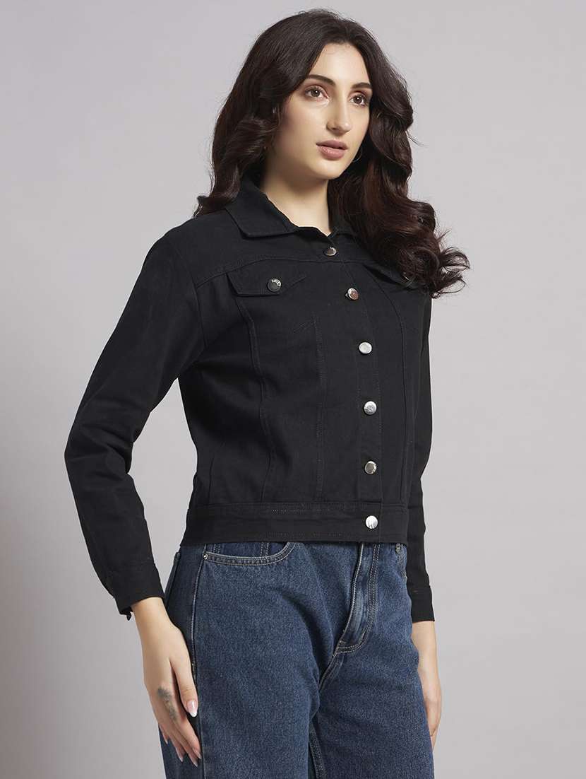 women solid long sleeve denim jacket - 22292297 -  Standard Image - 1