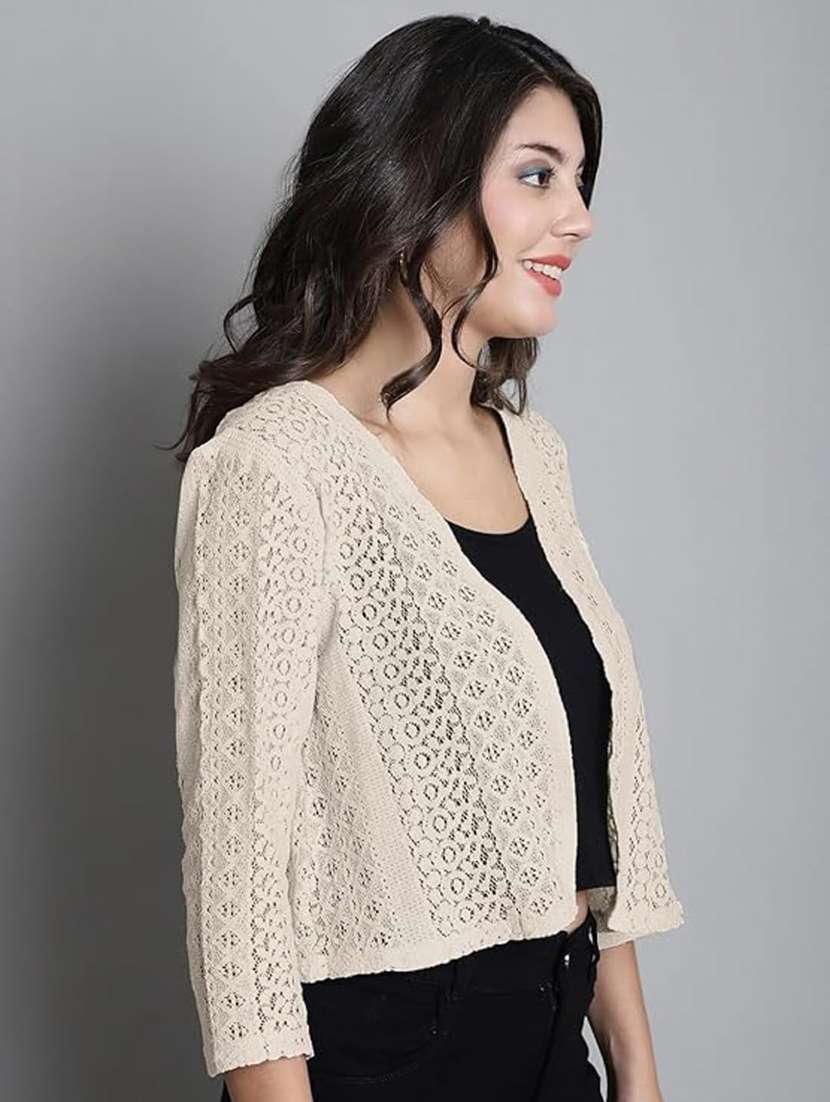women self designed three quarter sleeve shrug - 22292301 -  Standard Image - 1