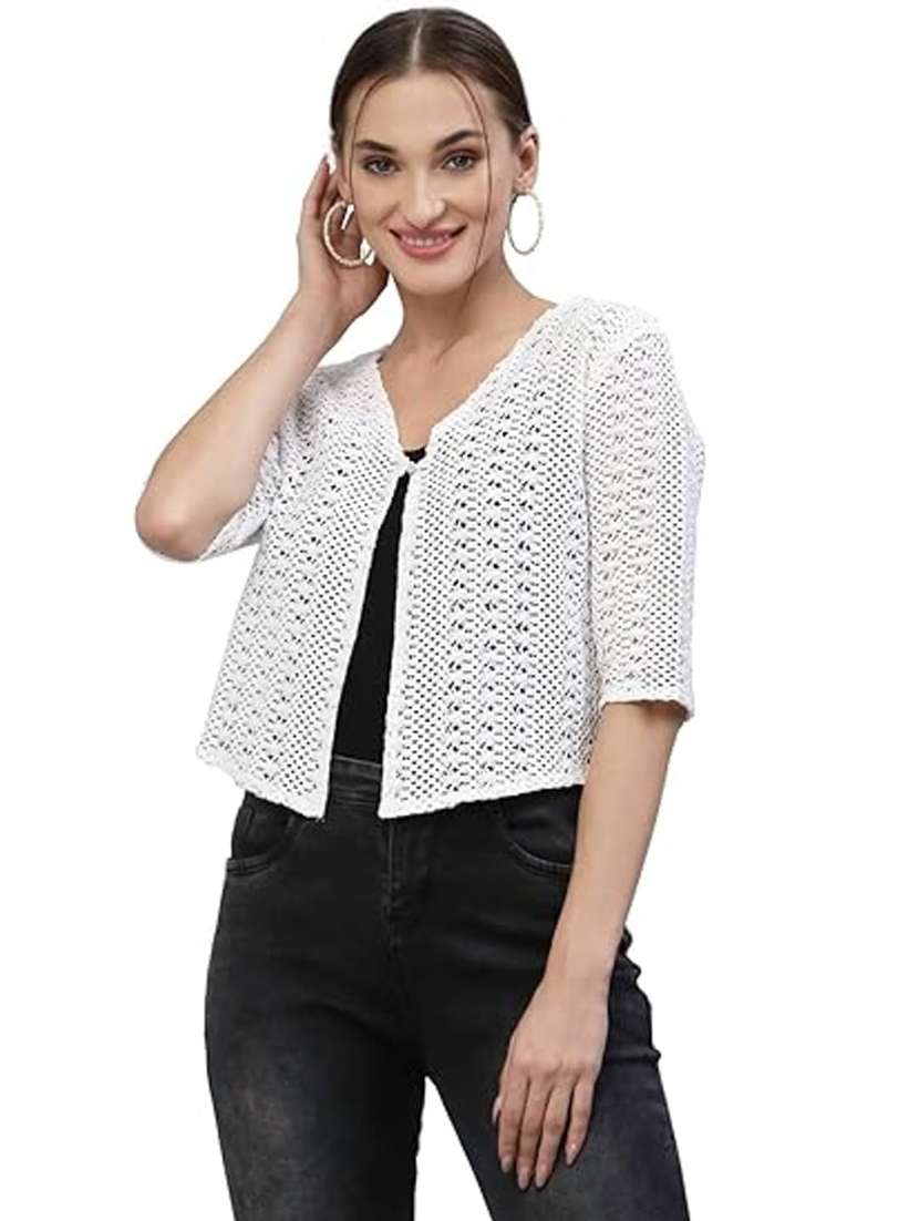 women self designed three quarter sleeve shrug - 22292304 -  Standard Image - 1