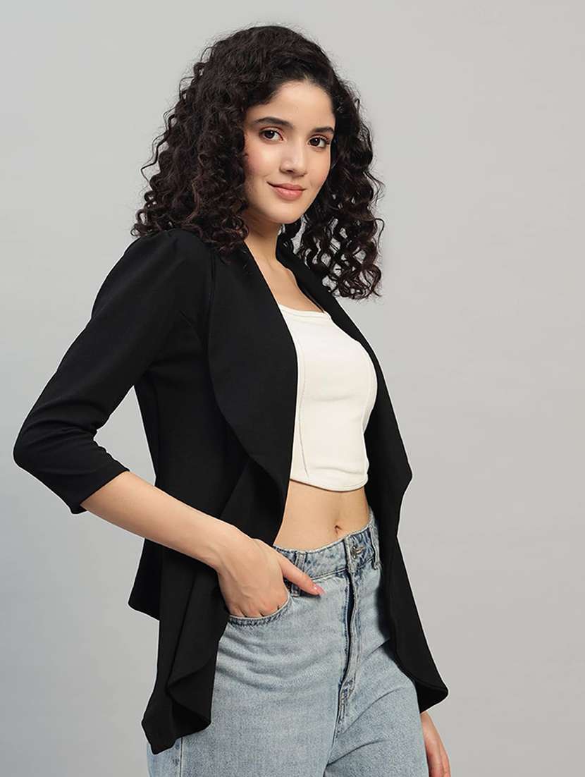 women solid three quarter sleeve casual blazer - 22292312 -  Standard Image - 1