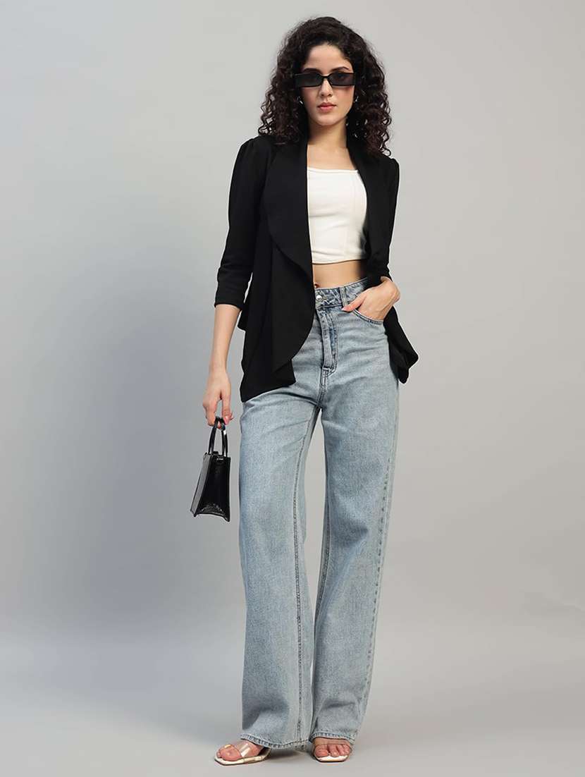 women solid three quarter sleeve casual blazer - 22292312 -  Standard Image - 4