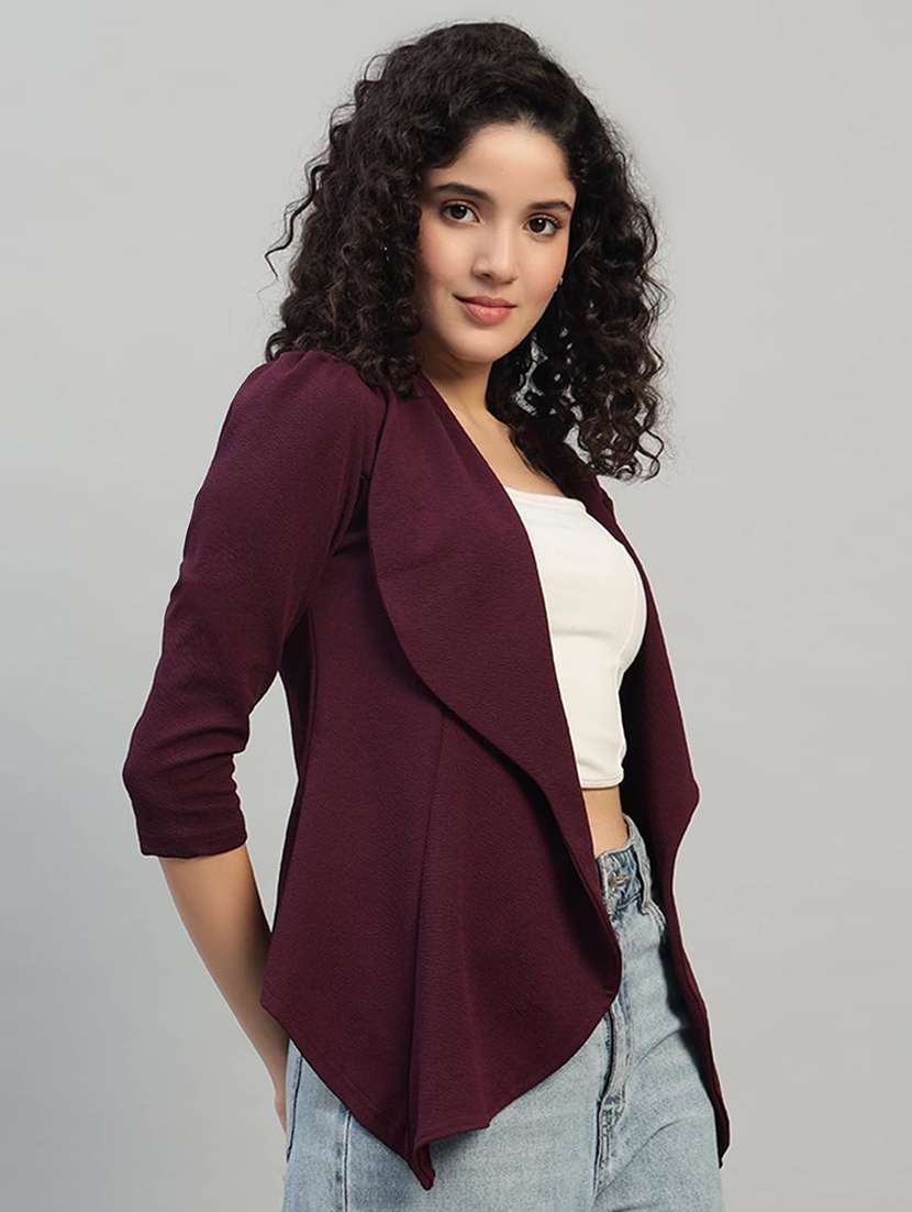 women solid three quarter sleeve casual blazer - 22292313 -  Standard Image - 1