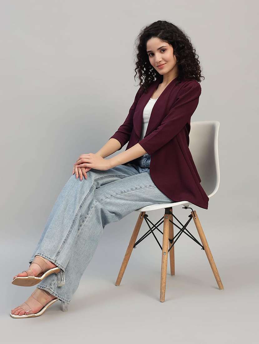 women solid three quarter sleeve casual blazer - 22292313 -  Standard Image - 4