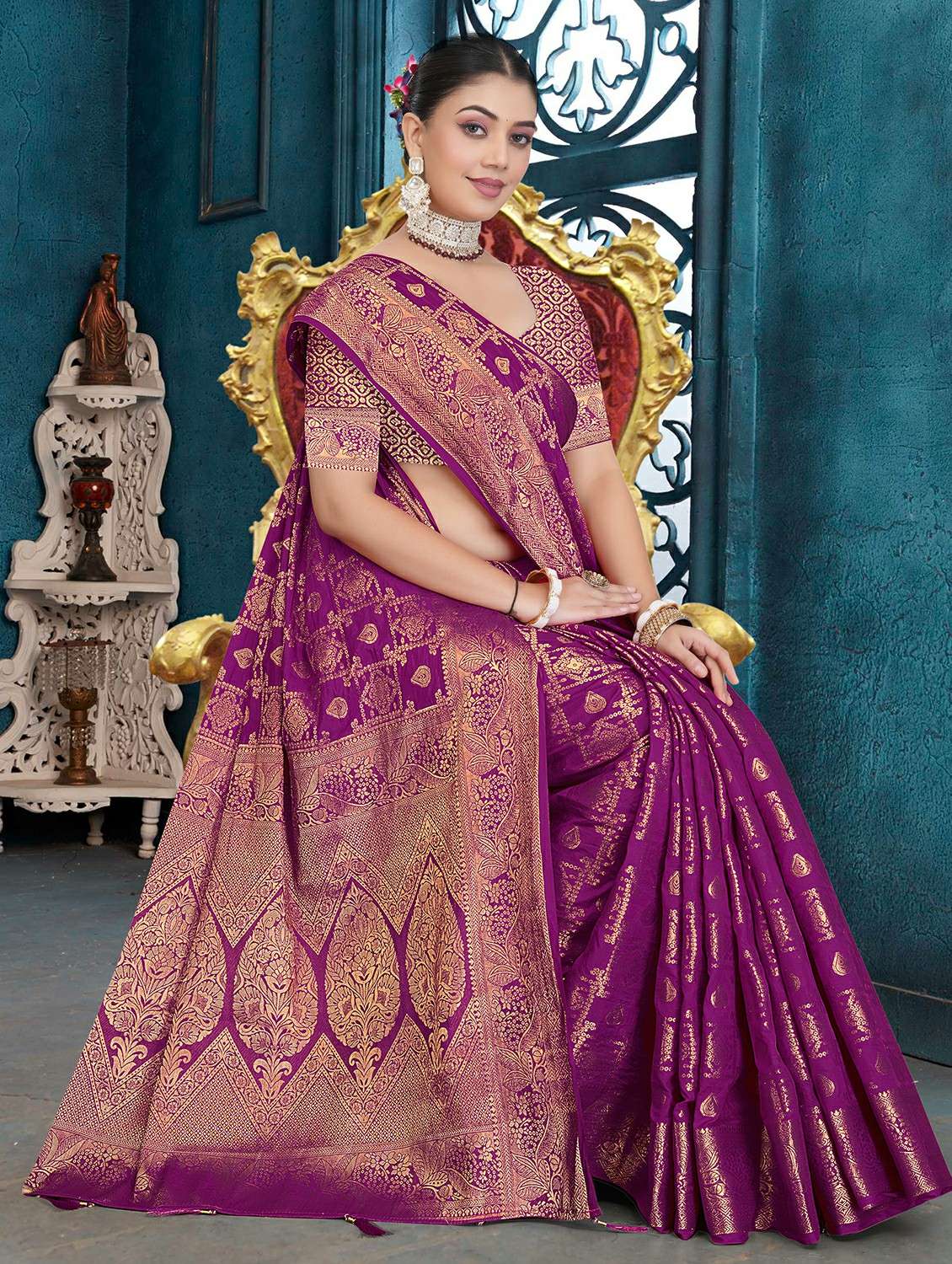 women self design banarasi saree with blouse - 22292574 -  Standard Image - 1