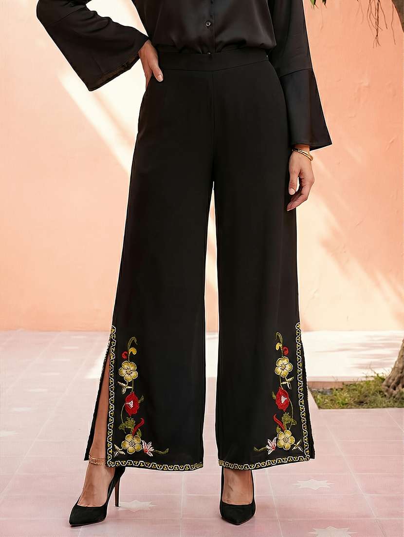 women embroidered high rise flared palazzo