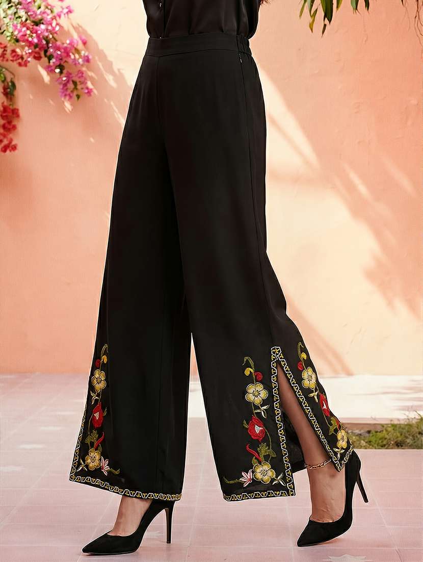 women embroidered high rise flared palazzo - 22292583 -  Standard Image - 1