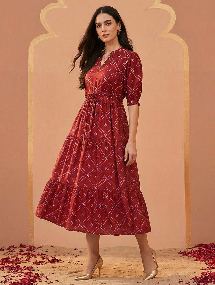 women printed puff sleeve ethnic dress - 22292603 -  Standard Image - 1