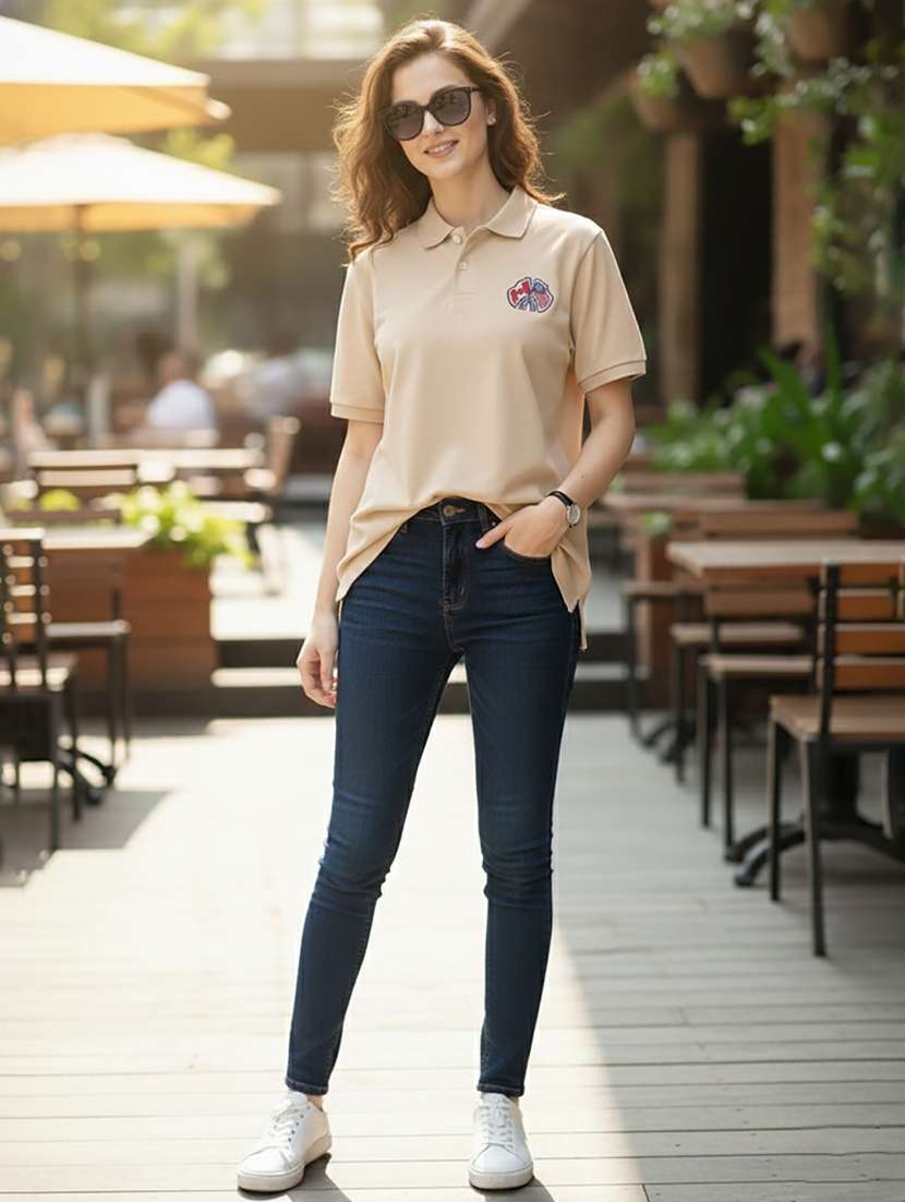 women solid short sleeve polo oversized t-shirt - 22292604 -  Standard Image - 4