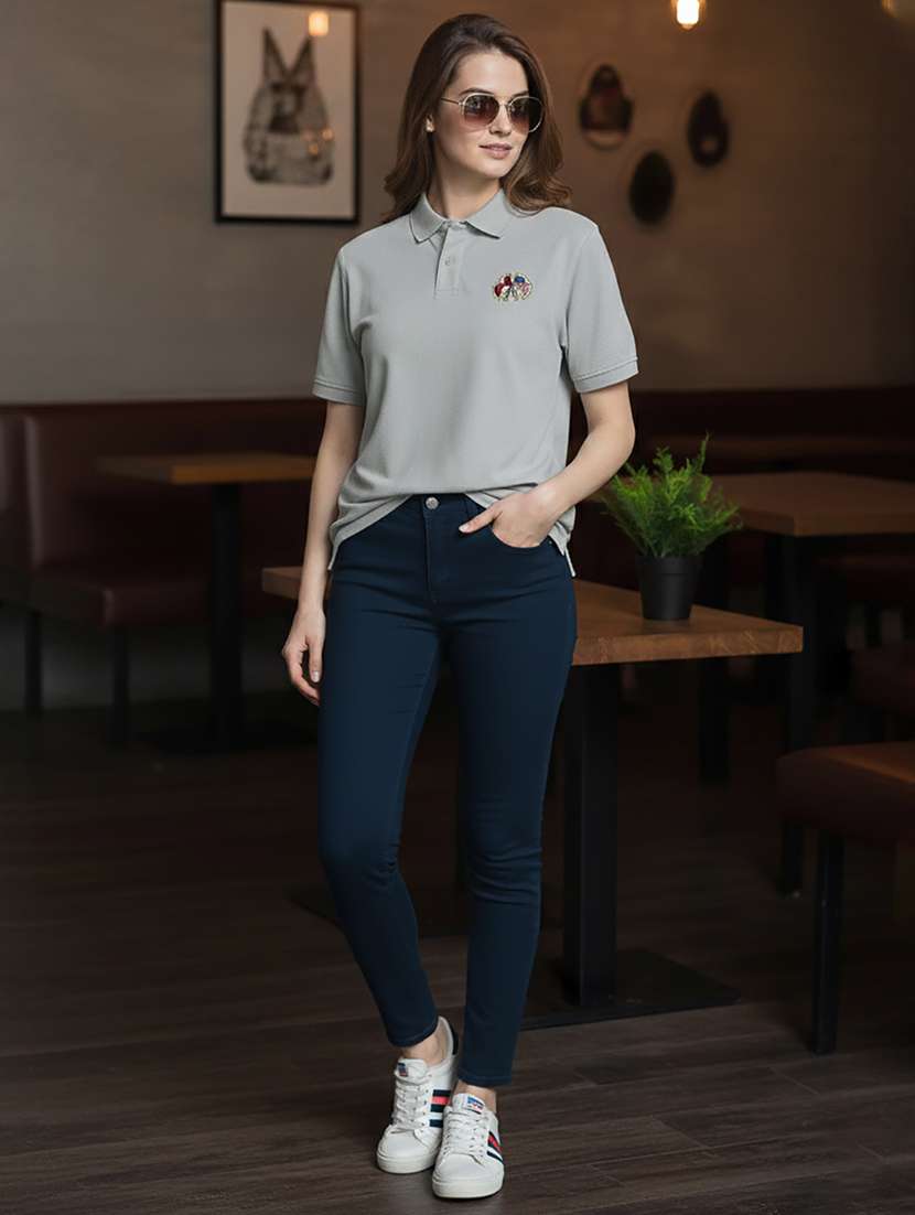 women solid short sleeve polo oversized t-shirt - 22292606 -  Standard Image - 4
