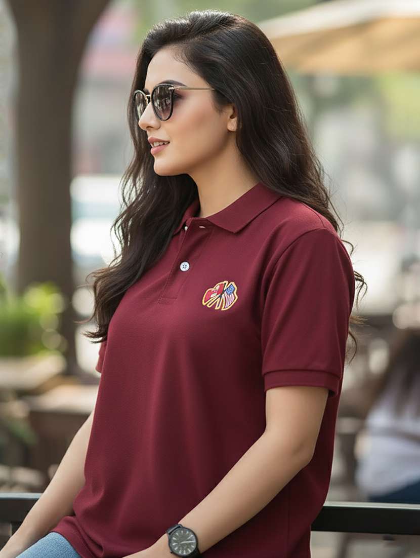 women solid short sleeve polo oversized t-shirt - 22292608 -  Standard Image - 1