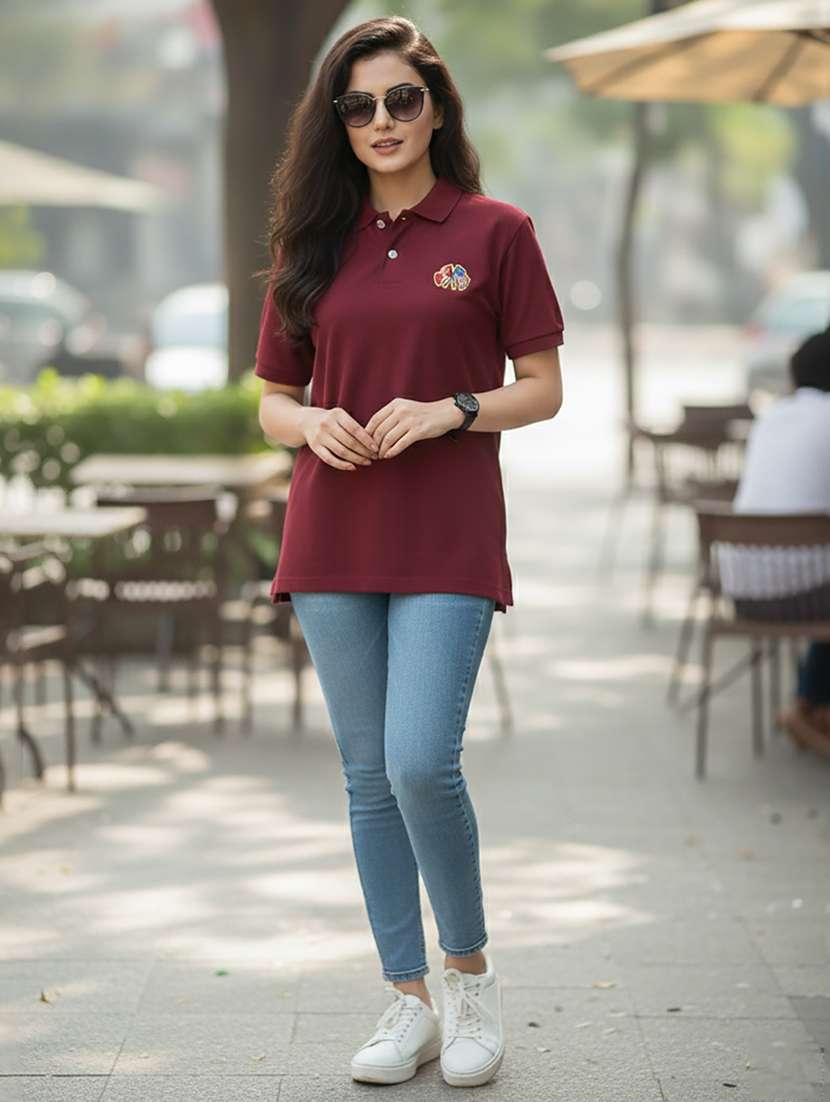 women solid short sleeve polo oversized t-shirt - 22292608 -  Standard Image - 4