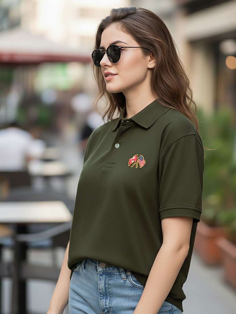 women solid short sleeve polo oversized t-shirt - 22292610 -  Standard Image - 1