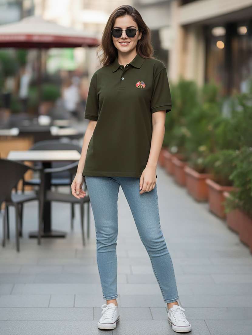 women solid short sleeve polo oversized t-shirt - 22292610 -  Standard Image - 4