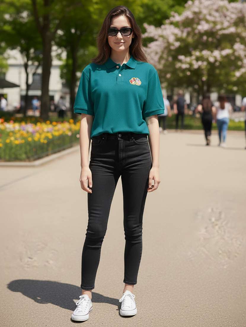 women solid short sleeve polo oversized t-shirt - 22292613 -  Standard Image - 4