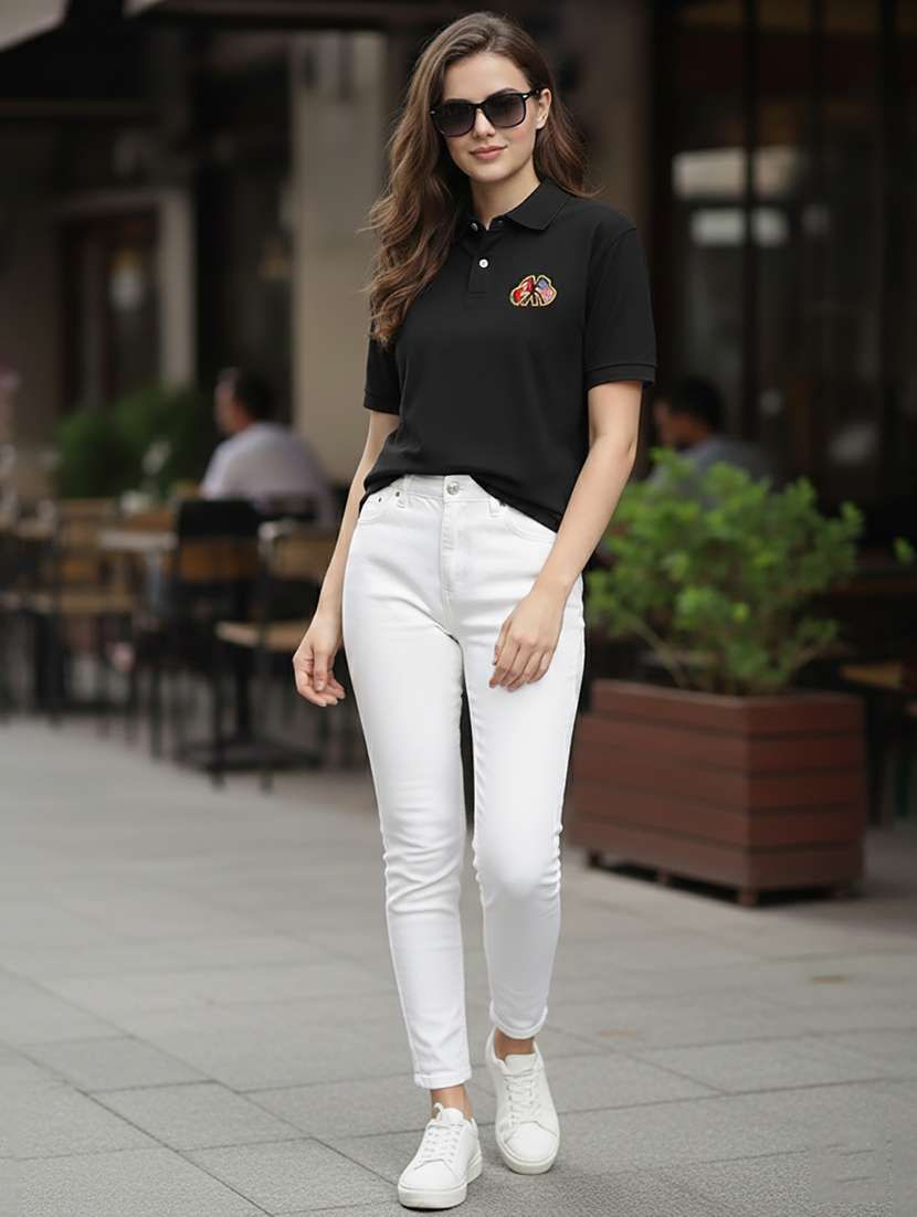 women solid short sleeve polo oversized t-shirt - 22292616 -  Standard Image - 4