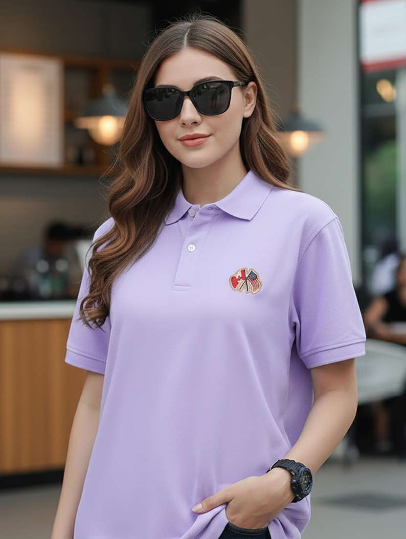 women solid short sleeve polo oversized t-shirt - 22292617 -  Standard Image - 1