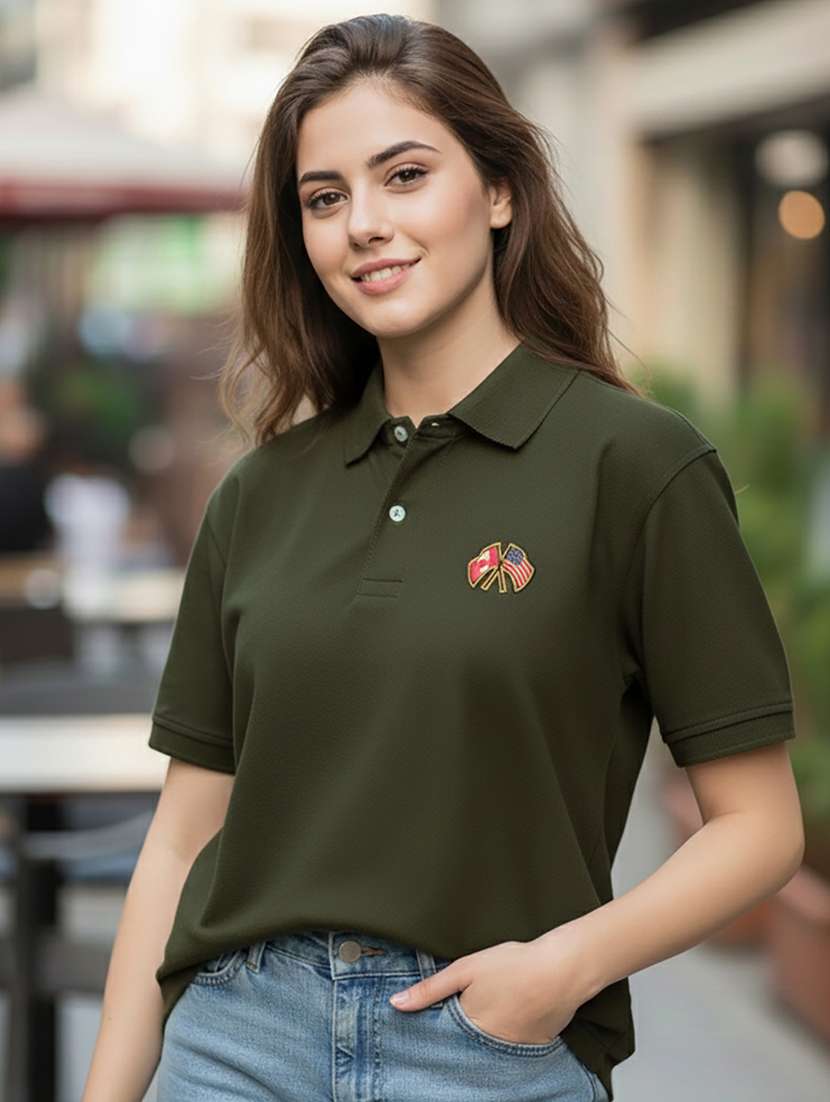 women solid short sleeve polo oversized t-shirt - 22292619 -  Standard Image - 1