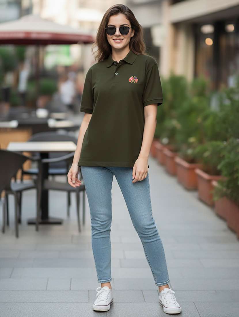 women solid short sleeve polo oversized t-shirt - 22292619 -  Standard Image - 4