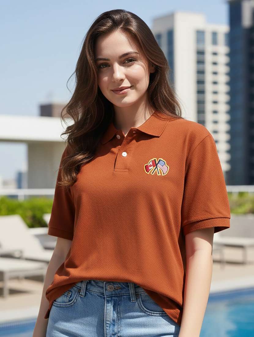 women solid short sleeve polo oversized t-shirt - 22292621 -  Standard Image - 1