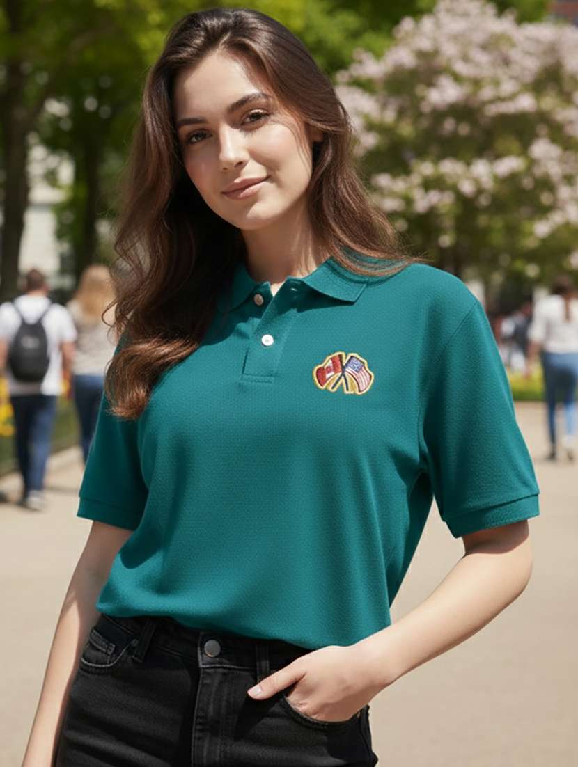 women solid short sleeve polo oversized t-shirt - 22292622 -  Standard Image - 1