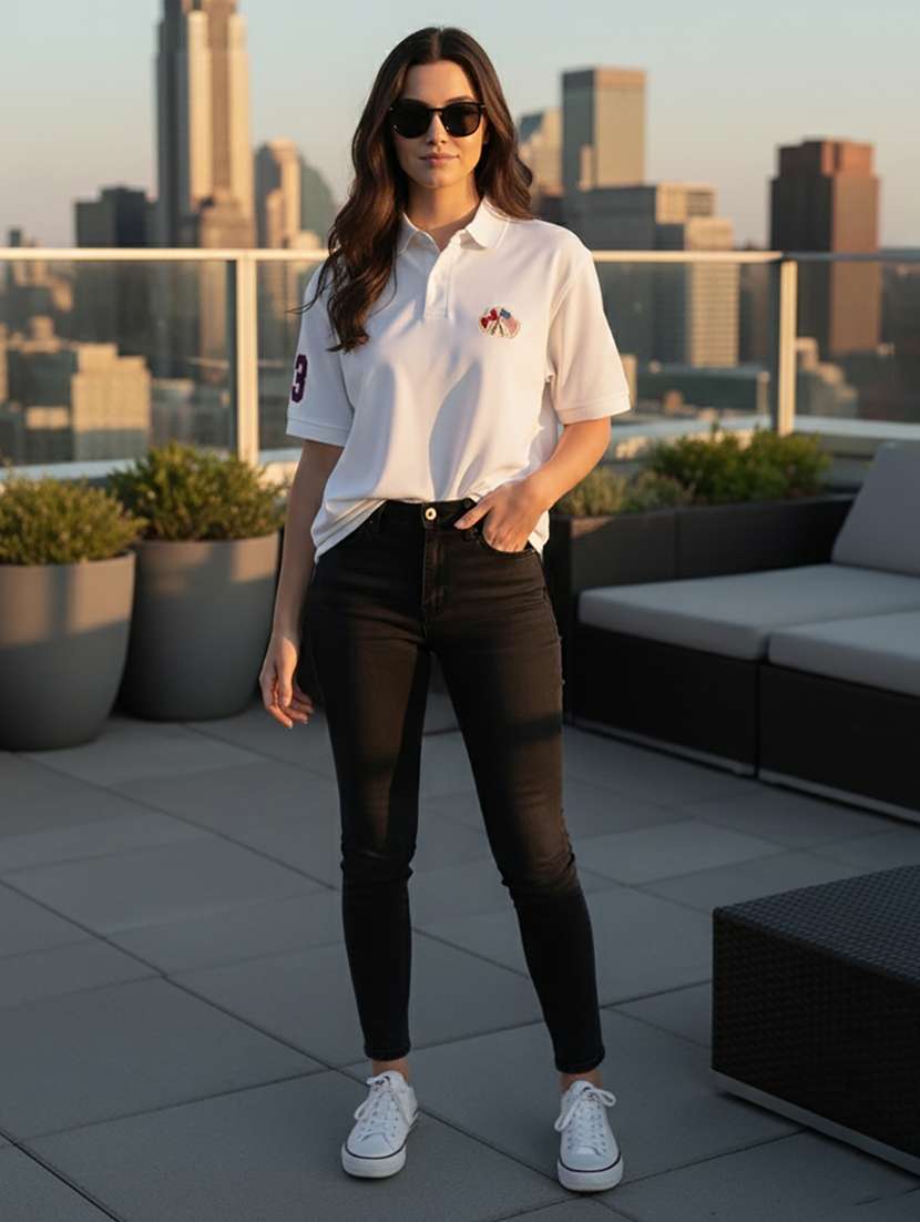 women solid short sleeve polo oversized t-shirt - 22292623 -  Standard Image - 4