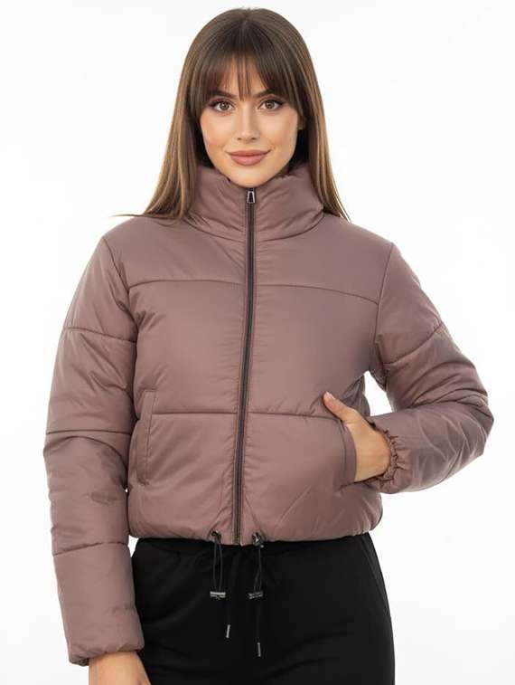 women solid stand collar long sleeve quilted jacket - 22292651 -  Standard Image - 1