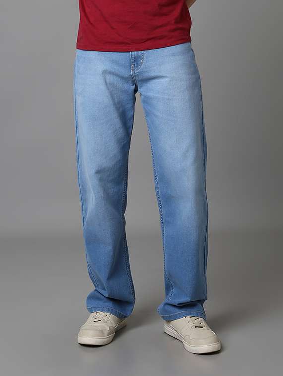 men washed mid rise straight fit jeans