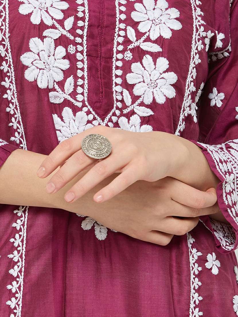 women solid with work three quarter sleeve straight kurta - 22292676 -  Standard Image - 6