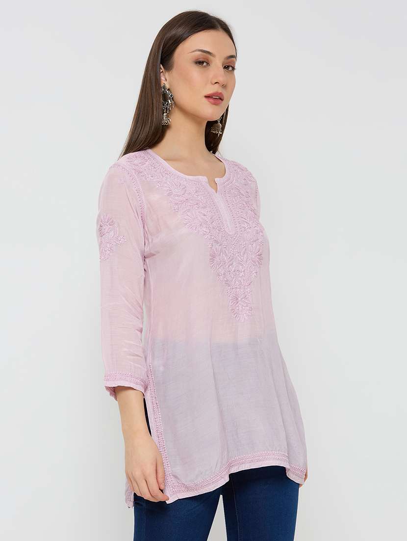 women solid with work three quarter sleeve straight kurti - 22292679 -  Standard Image - 1