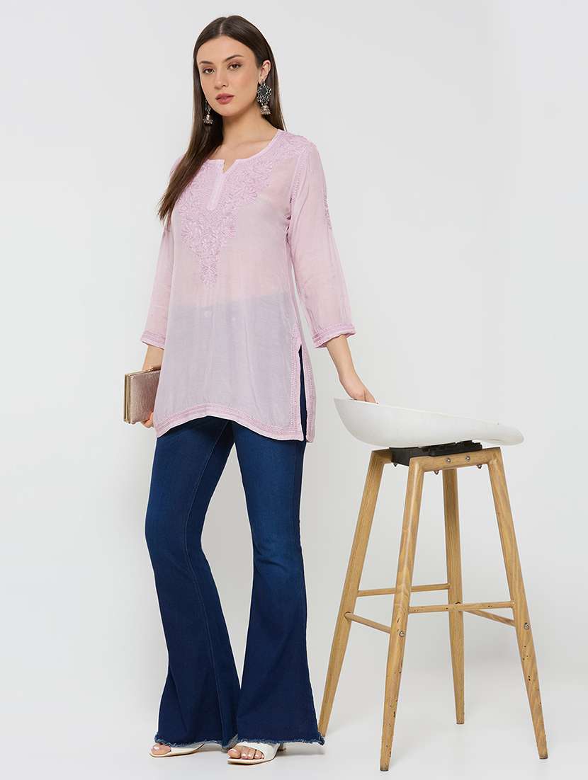 women solid with work three quarter sleeve straight kurti - 22292679 -  Standard Image - 4