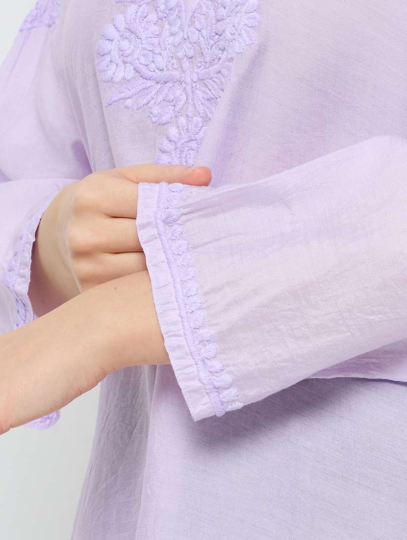 women solid with work three quarter sleeve straight kurti - 22292680 -  Standard Image - 6