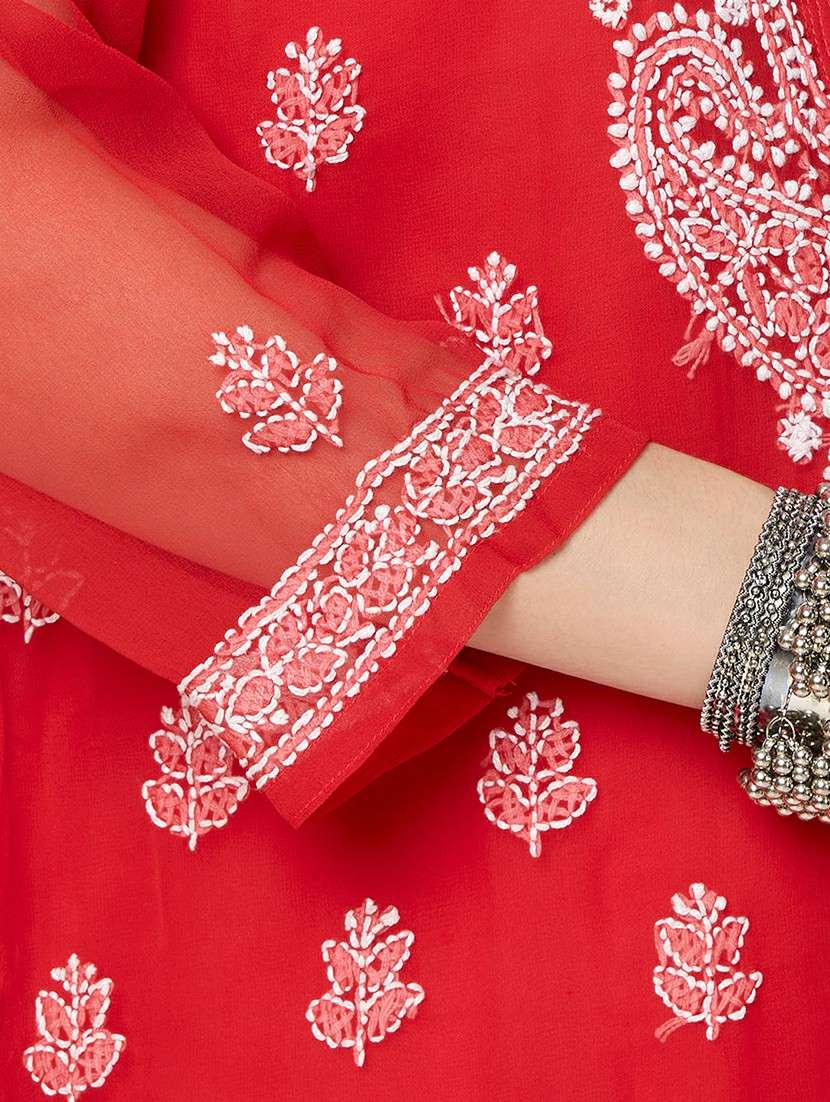 women solid with work three quarter sleeve straight kurta - 22292683 -  Standard Image - 6