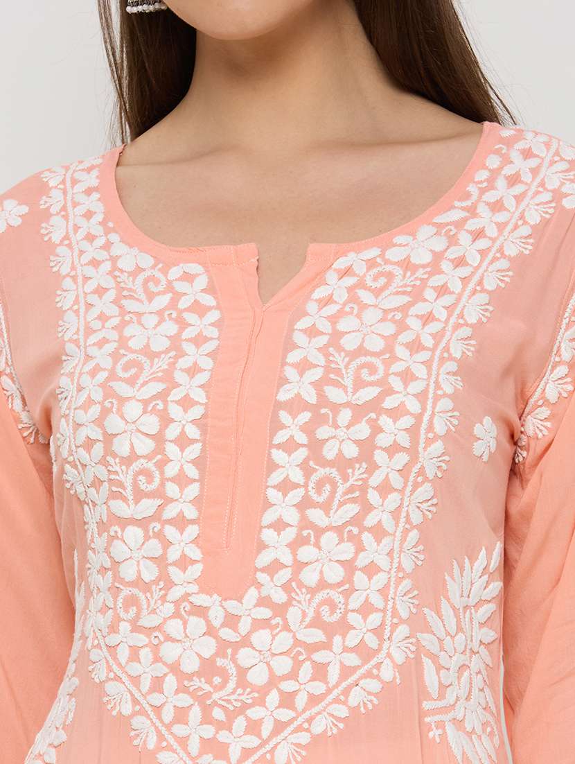 women solid with work long sleeve straight kurta - 22292688 -  Standard Image - 6