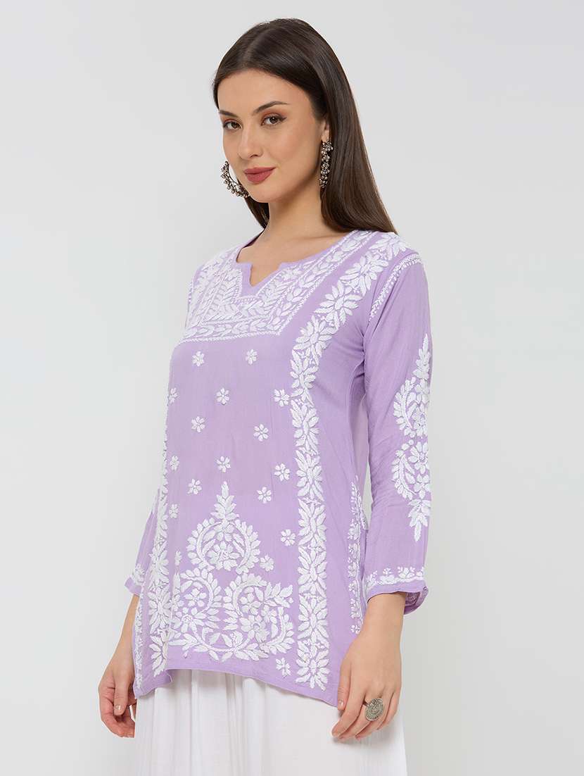 women solid with work three quarter sleeve straight kurti - 22292691 -  Standard Image - 1