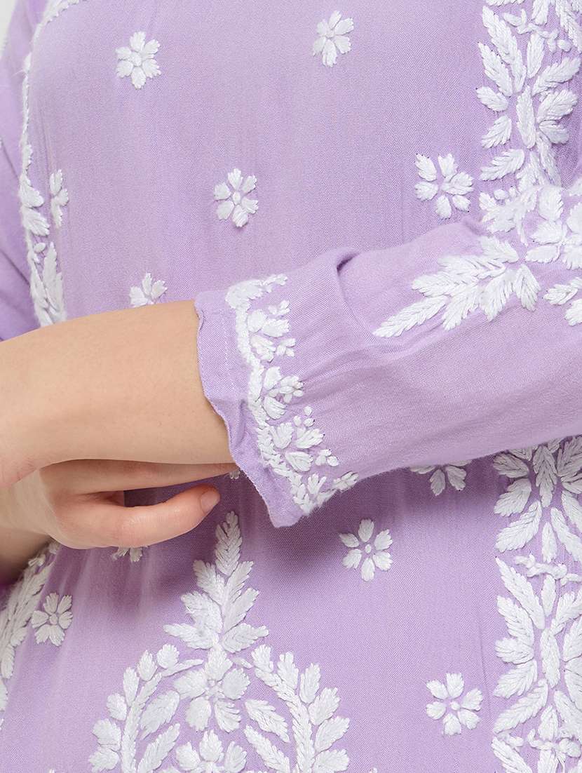 women solid with work three quarter sleeve straight kurti - 22292691 -  Standard Image - 6