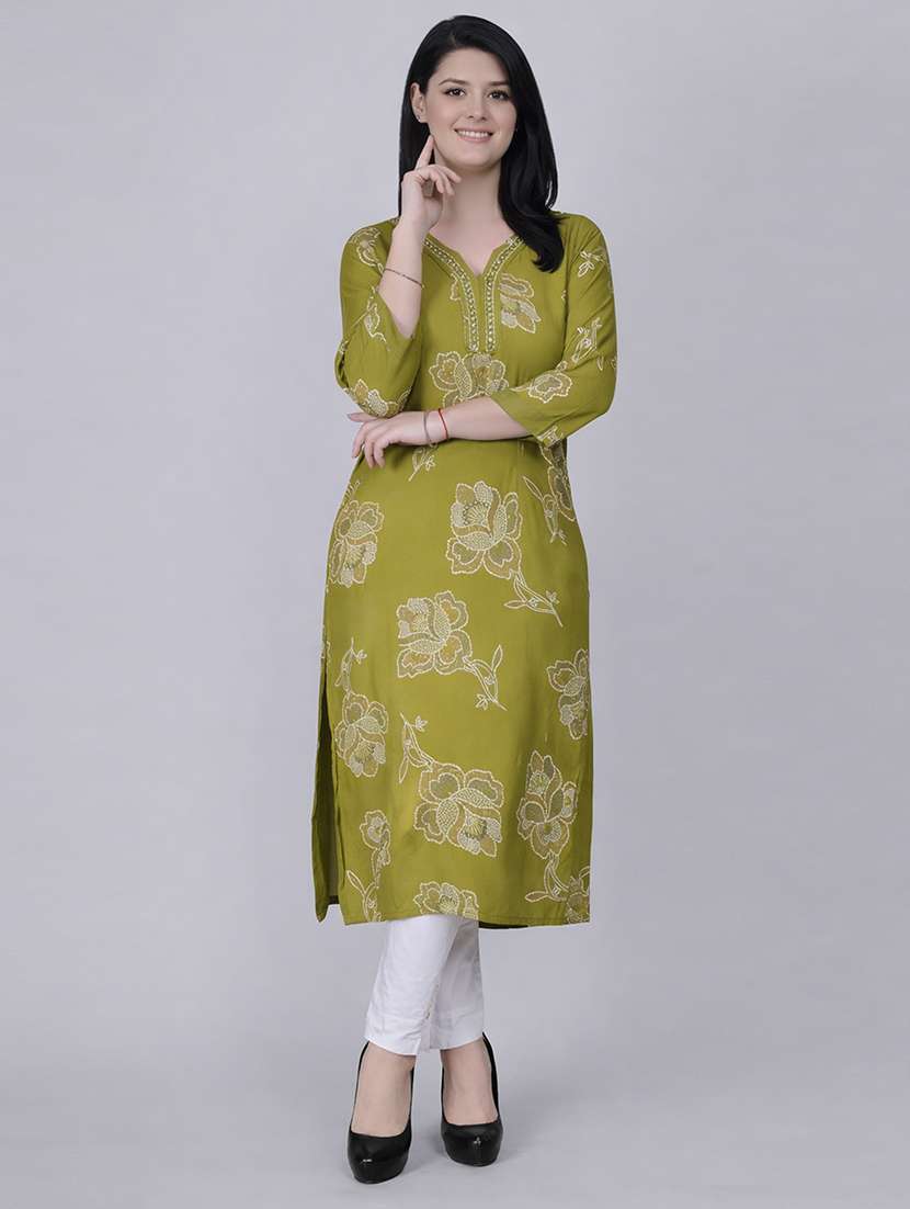 women floral printed three quarter sleeve straight kurta