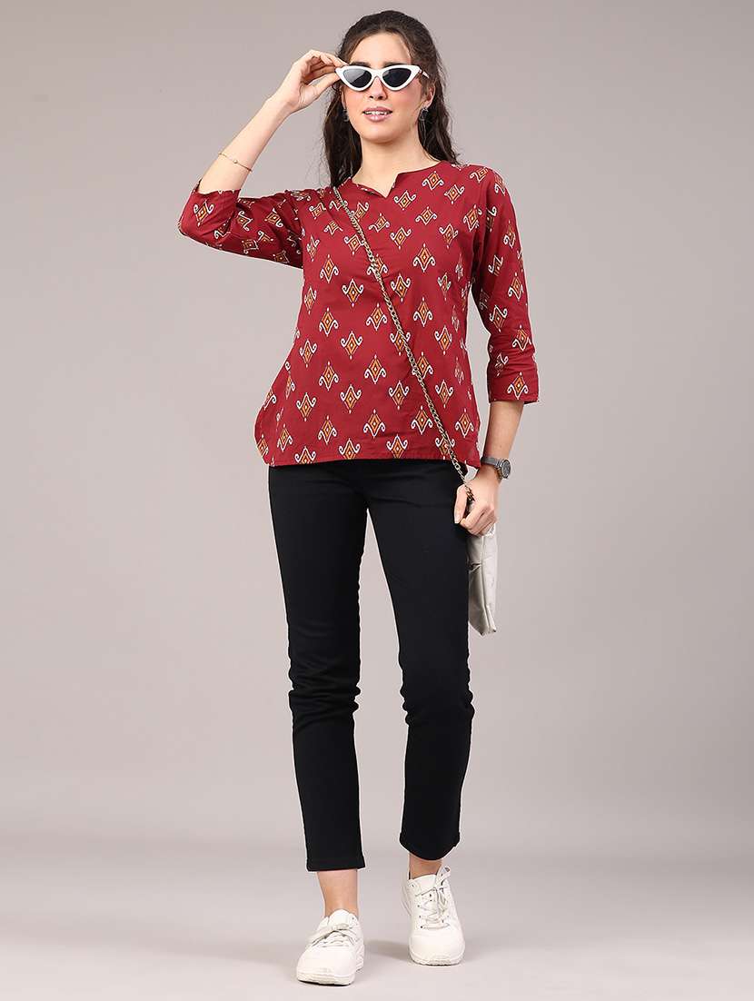 Women Printed Three Quarter Sleeve Straight Kurti - 22293233 -  Standard Image - 4